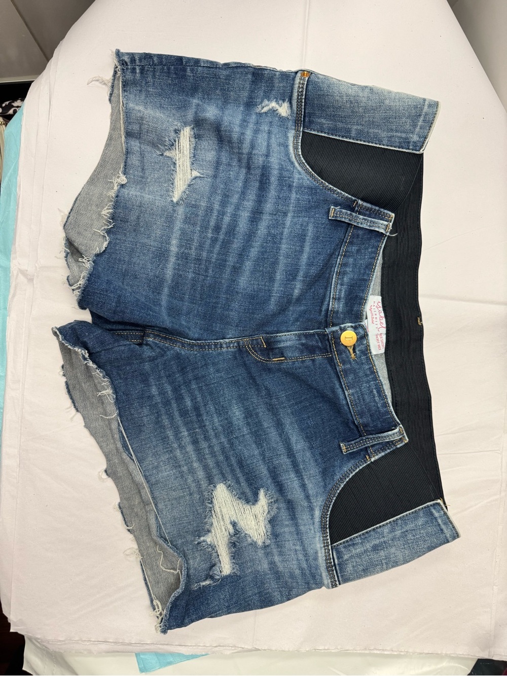 Maternity Distressed Denim Shorts with Stretch Panel - Blue